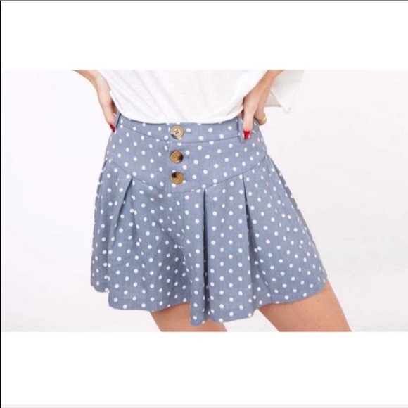 Blue w White Polka Dots High Waist Shorts - Picture 3 of 7